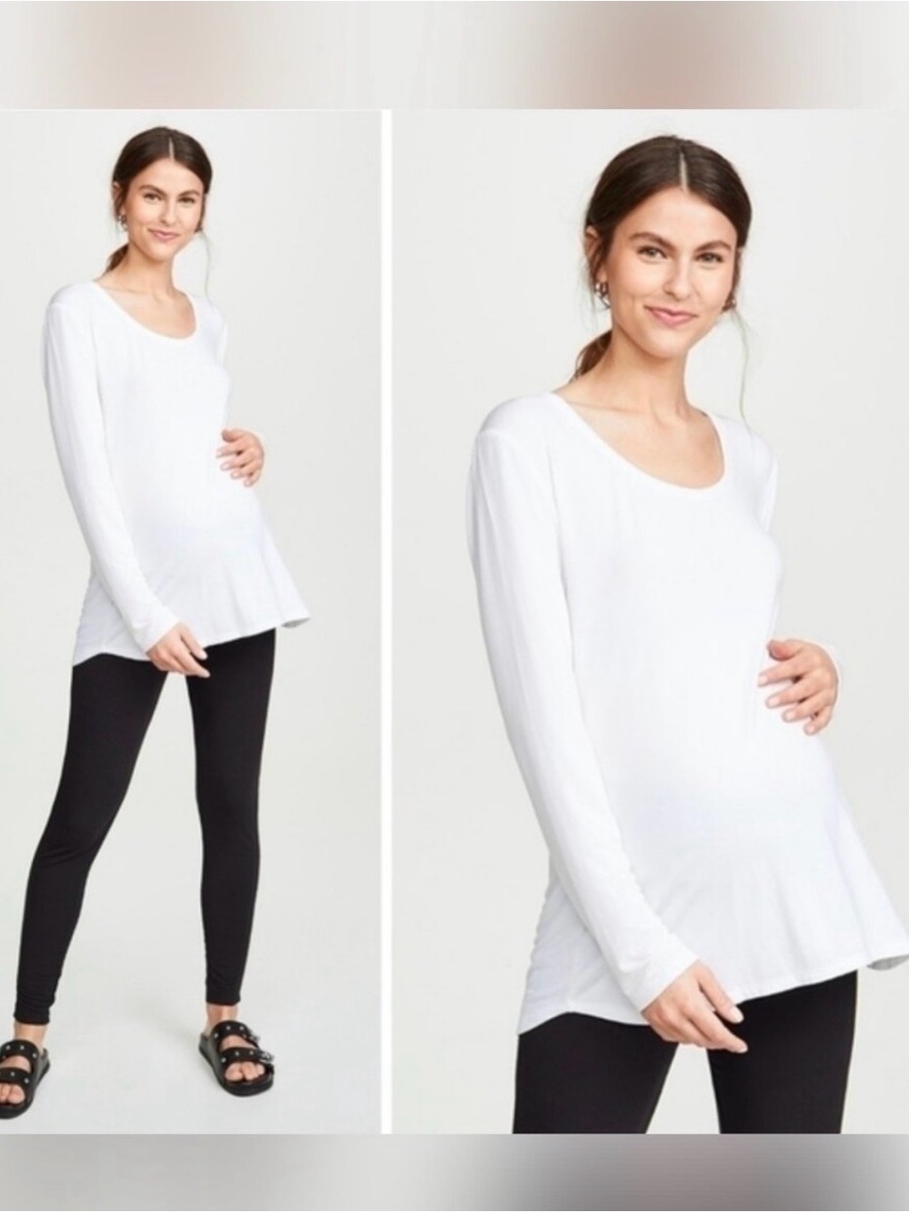 Hatch Collection. Women’s White Long-Sleeve Scoop Neck Maternity Top